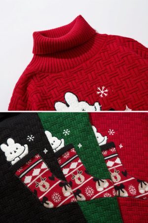 Concert Outfit Christmas Socks and Rabbit Print Sweater