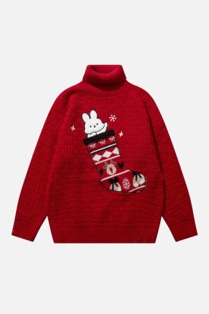 Concert Outfit Christmas Socks and Rabbit Print Sweater