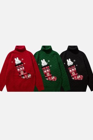 Concert Outfit Christmas Socks and Rabbit Print Sweater