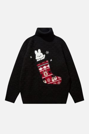 Concert Outfit Christmas Socks and Rabbit Print Sweater