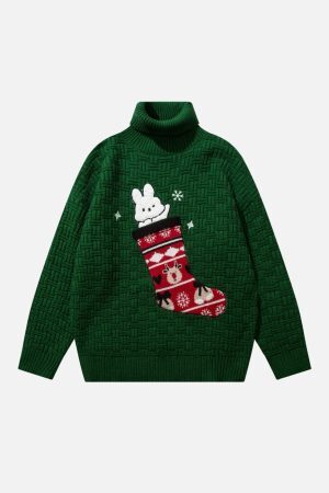 Concert Outfit Christmas Socks and Rabbit Print Sweater