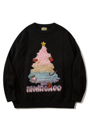 Concert Outfit Christmas Tree Embroidery Print Sweater