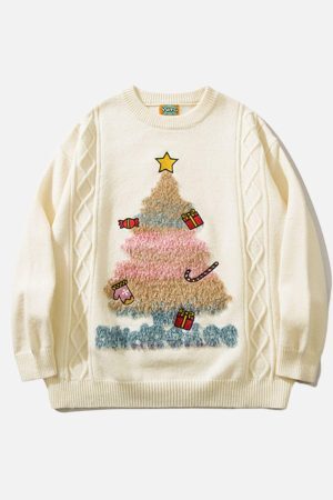 Concert Outfit Christmas Tree Embroidery Print Sweater