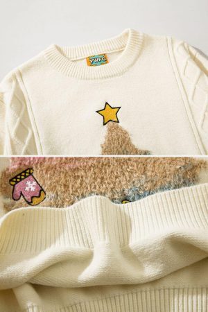 Concert Outfit Christmas Tree Embroidery Print Sweater