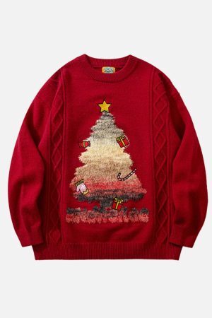Concert Outfit Christmas Tree Embroidery Print Sweater