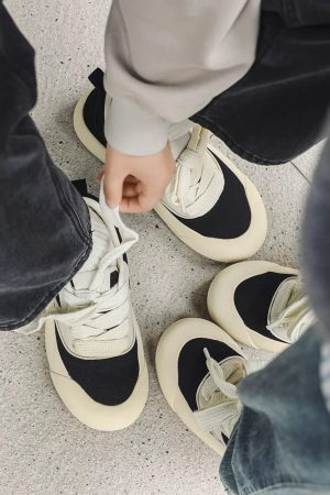 Concert Outfit Chunky Round-Toe Color-Block Rap Sneakers