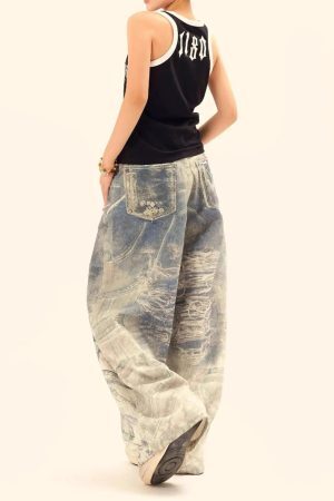 Concert Outfit Cigarette Digital Print Imitation Jeans
