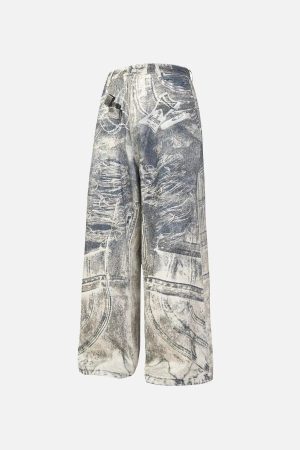 Concert Outfit Cigarette Digital Print Imitation Jeans