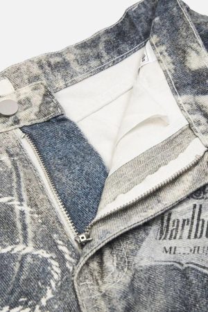 Concert Outfit Cigarette Digital Print Imitation Jeans