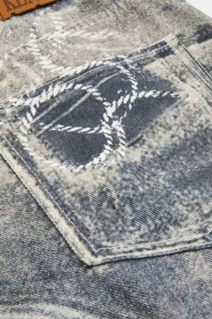 Concert Outfit Cigarette Digital Print Imitation Jeans