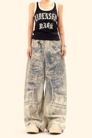 Concert Outfit Cigarette Digital Print Imitation Jeans