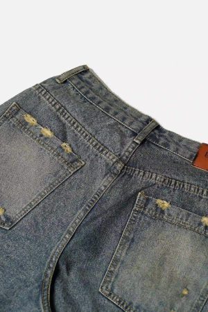 Concert Outfit Clean Fit Whisker Patchwork Cropped Denim Jorts