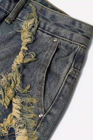 Concert Outfit Clean Fit Whisker Patchwork Cropped Denim Jorts