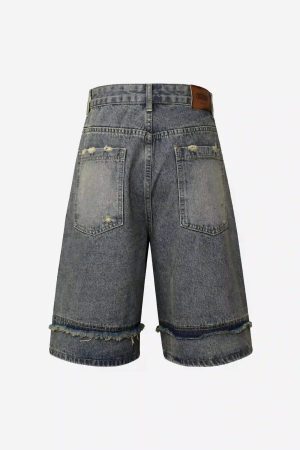 Concert Outfit Clean Fit Whisker Patchwork Cropped Denim Jorts