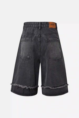 Concert Outfit Clean Fit Whisker Patchwork Cropped Denim Jorts