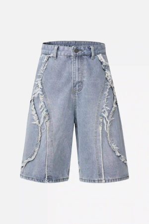 Concert Outfit Clean Fit Whisker Patchwork Cropped Denim Jorts