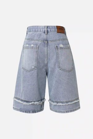 Concert Outfit Clean Fit Whisker Patchwork Cropped Denim Jorts
