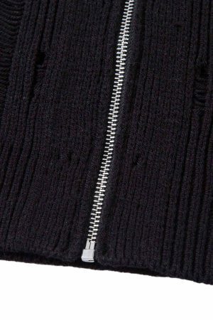 Concert Outfit Cleanfit Black Knit Zip-Up Short-Sleeve Shirt