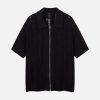 Concert Outfit Cleanfit Black Knit Zip-Up Short-Sleeve Shirt