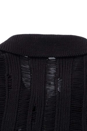 Concert Outfit Cleanfit Black Knit Zip-Up Short-Sleeve Shirt