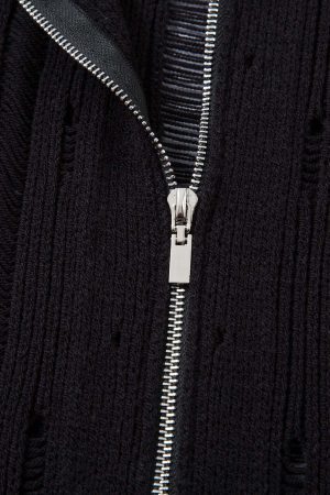 Concert Outfit Cleanfit Black Knit Zip-Up Short-Sleeve Shirt