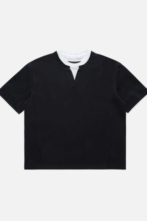 Concert Outfit Cleanfit Faux Two-Piece Oversized T-Shirt