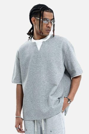 Concert Outfit Cleanfit Faux Two-Piece Oversized T-Shirt