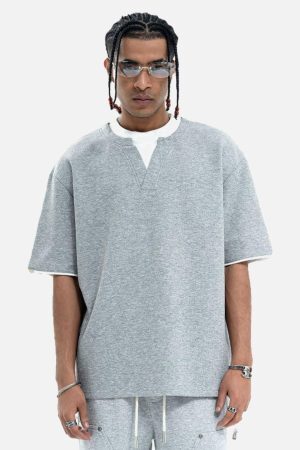 Concert Outfit Cleanfit Faux Two-Piece Oversized T-Shirt