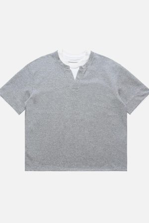 Concert Outfit Cleanfit Faux Two-Piece Oversized T-Shirt