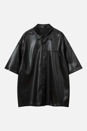 Concert Outfit Cleanfit Short-Sleeve PU Leather Shirt