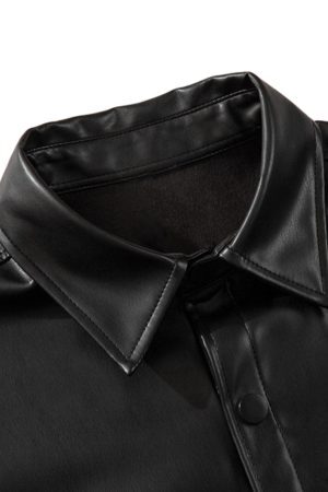 Concert Outfit Cleanfit Short-Sleeve PU Leather Shirt