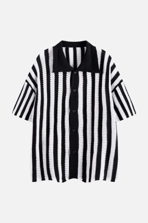 Concert Outfit Cleanfit Striped Knit Cardigan Shirt