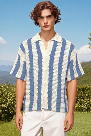 Concert Outfit Cleanfit Striped Knit Cardigan Shirt