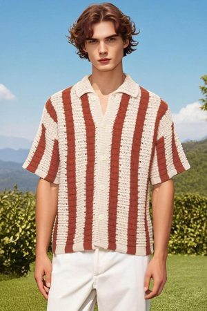 Concert Outfit Cleanfit Striped Knit Cardigan Shirt