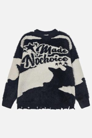 Concert Outfit Color Block Letter Jacquard Sweater