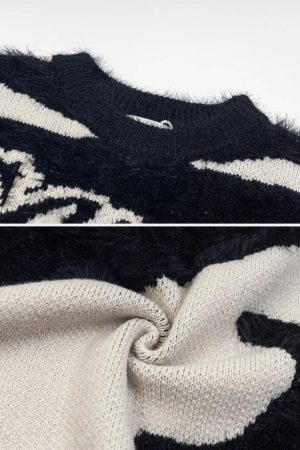 Concert Outfit Color Block Letter Jacquard Sweater