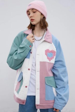 Concert Outfit Color Block Patchwork Heart Jacket