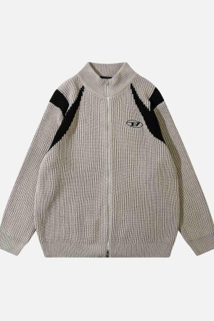 Concert Outfit Color Block Zipper Sweater Jacket