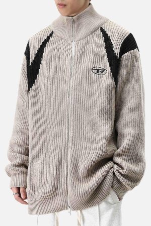 Concert Outfit Color Block Zipper Sweater Jacket