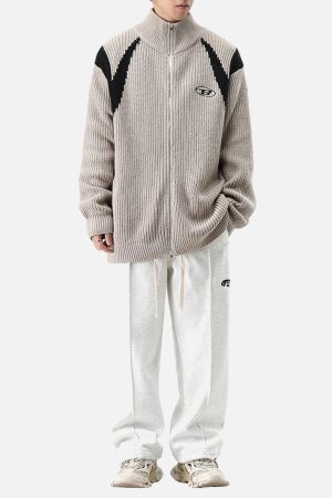 Concert Outfit Color Block Zipper Sweater Jacket