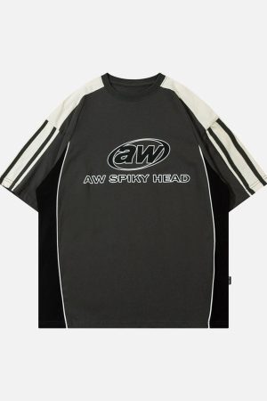 Concert Outfit Color-Blocked Strip Racing T-Shirt