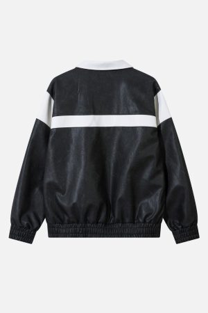 Concert Outfit Color Blocking Stripe Faux Leather Jacket