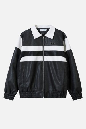 Concert Outfit Color Blocking Stripe Faux Leather Jacket