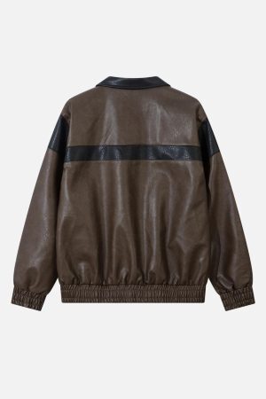 Concert Outfit Color Blocking Stripe Faux Leather Jacket