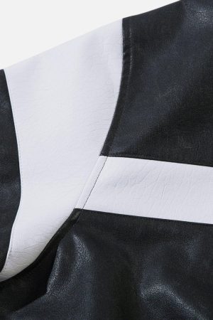 Concert Outfit Color Blocking Stripe Faux Leather Jacket
