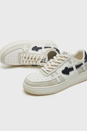 Concert Outfit Colorblock Cross Heart Casual Shoes