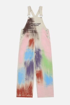 Concert Outfit Colorful Graffiti Overalls