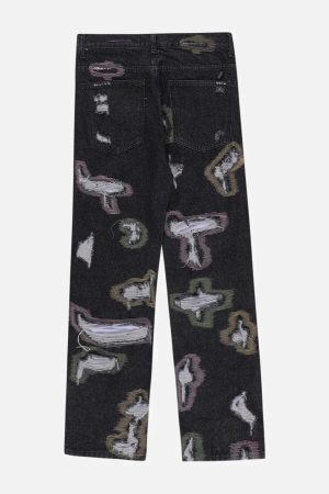 Concert Outfit Colorful Hole Jeans