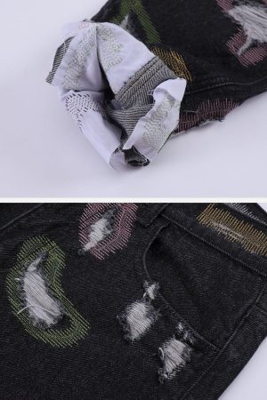 Concert Outfit Colorful Hole Jeans