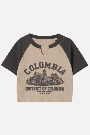 Concert Outfit Contrast Castle Print Cropped Tee